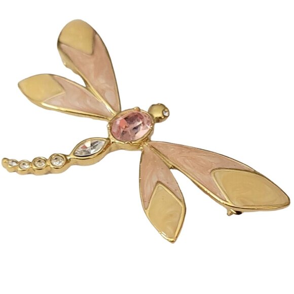 Kenneth Jay Lane For Avon Rhinestone Enamel Dragonfly Brooch Pin, Signed - Picture 3 of 7